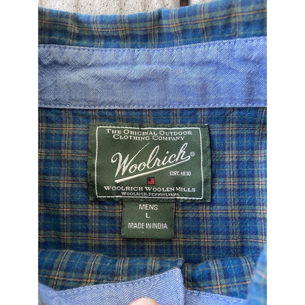 Woolrich Men’s Plaid 100% Cotton Green Long Sleeve Button Down Shirt Size Large - Picture 4 of 13